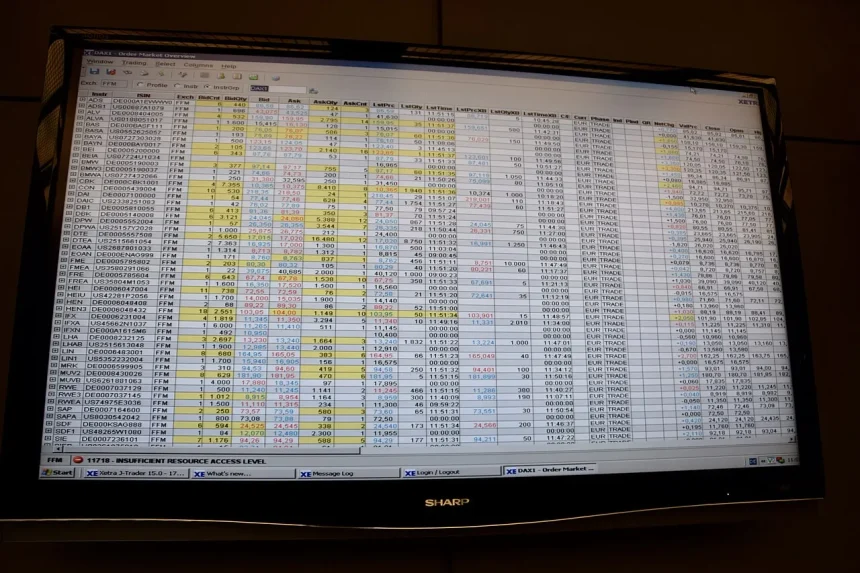 A Frankfurt Stock Exchange trading screen showing live market order data