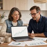 Couple in their fifties reviewing retirement savings and investment charts together